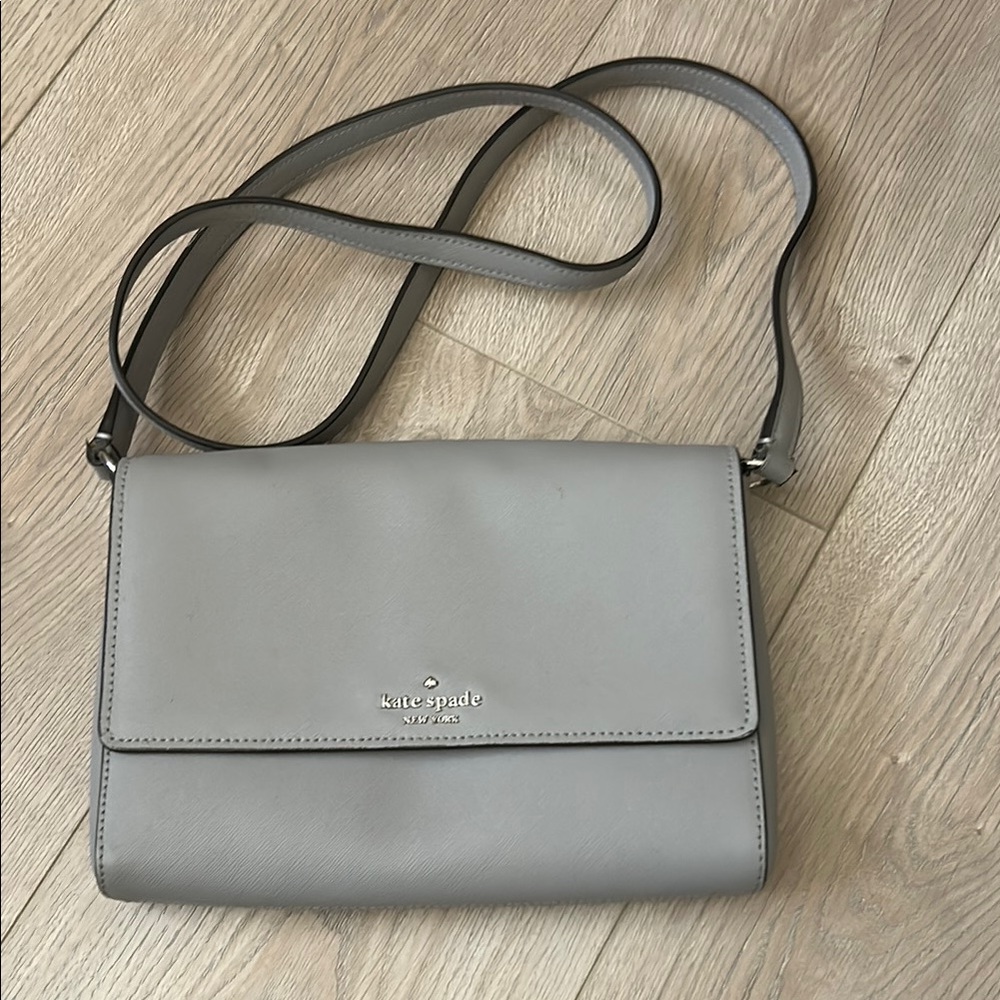 Kate Spade Gray Crossbody Bag with Flap Closure